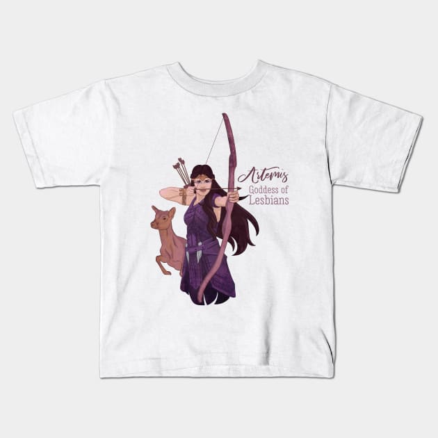 Artemis, Goddess of Lesbians Kids T-Shirt by polliadesign